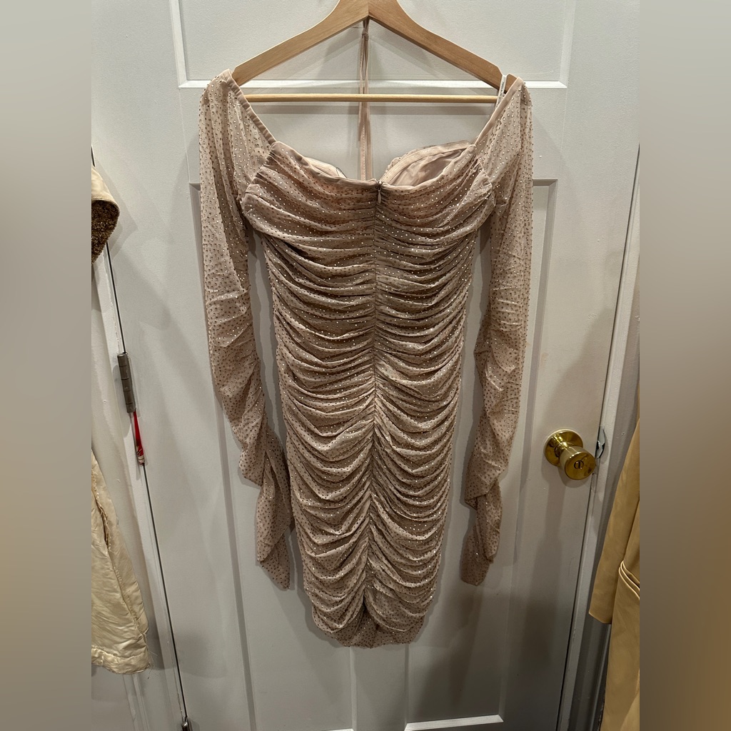 Miss Circle Elegant Beige Ruched Dress